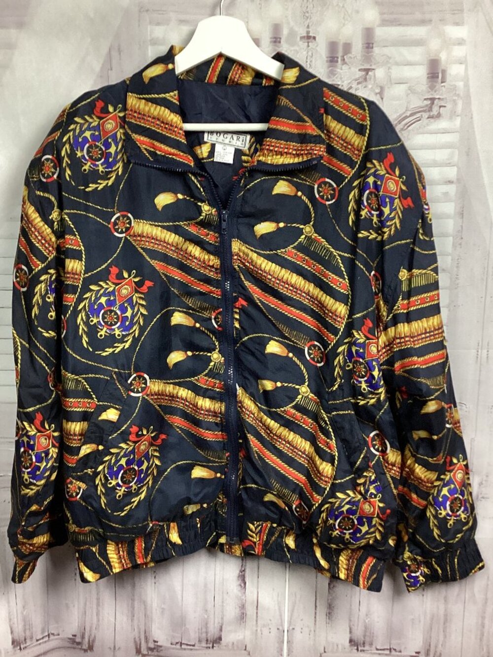 Vintage Bogari Silk WIndbreaker Jacket Blue L